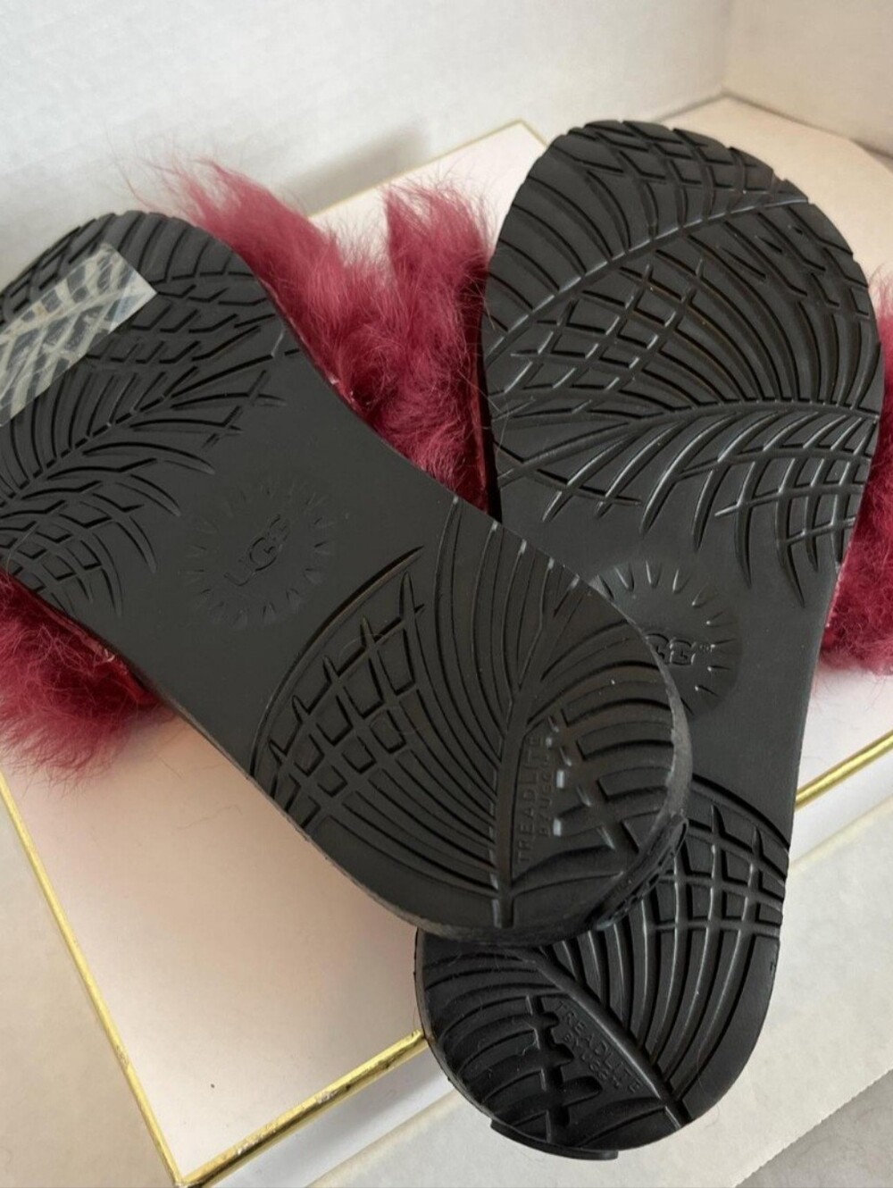 UGG Burgundy Faux Fur Slide Sandals - Picture 3 of 4